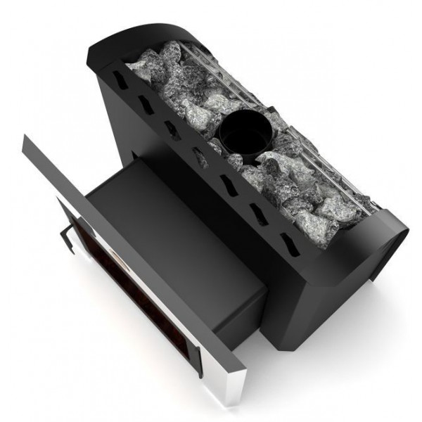 Дров'яна піч для лазні Новаслав до 16м3, Каскад КаскадПКС-04К (виносна топка зі склом, каміння 140 кг)