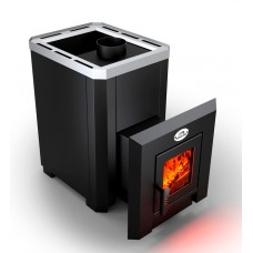 Дров'яна піч для сауни Новаслав до 18м3, Класик ПКС-02 Ч С2 (виносна топка зі склом, каменів 40 кг)